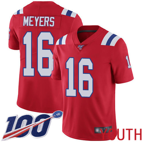 New England Patriots Football #16 100th Season Limited Red Youth Jakobi Meyers Alternate NFL Jersey